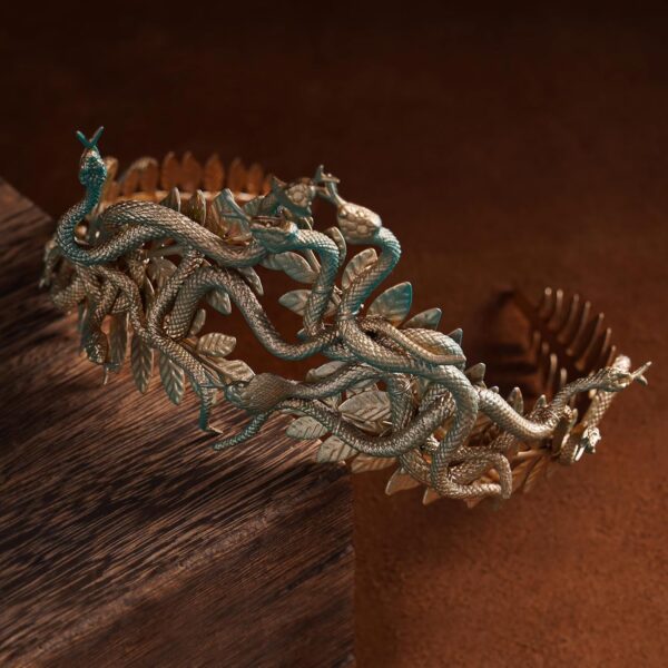 Greek Medusa Snake Crown - Cosplay Headband Medusa Costume Headband Halloween Greek Goddess Headdress with Laurel Leaves Masquerade Party Golden Green - Image 6