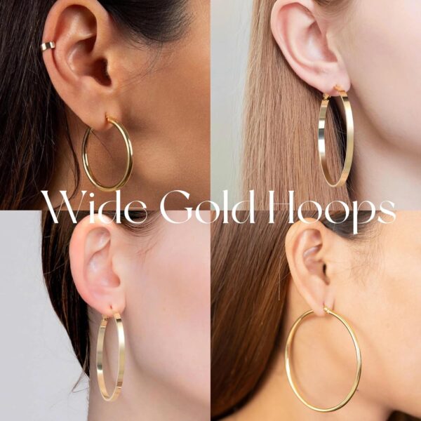 5mm Wide Gold Hoop Earrings for Women Trendy 14K Gold Plated Large Big Flat Hoop Earrings Non Tarnish Everyday Earrings Jewelry for Women - Image 3