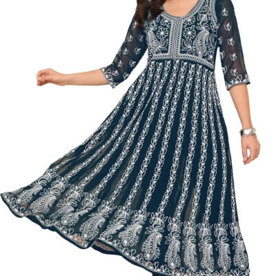 Women's Georgette Chikankari Embroidery Anarkali Kurta & Dupatta Set