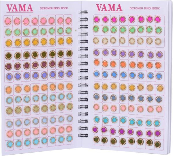 VAMA Fashions 372 Multicolor Round Pastel English Colors Stone Border Booklet Forehead Sindoor Indian Sticker Bindi Book for Women.