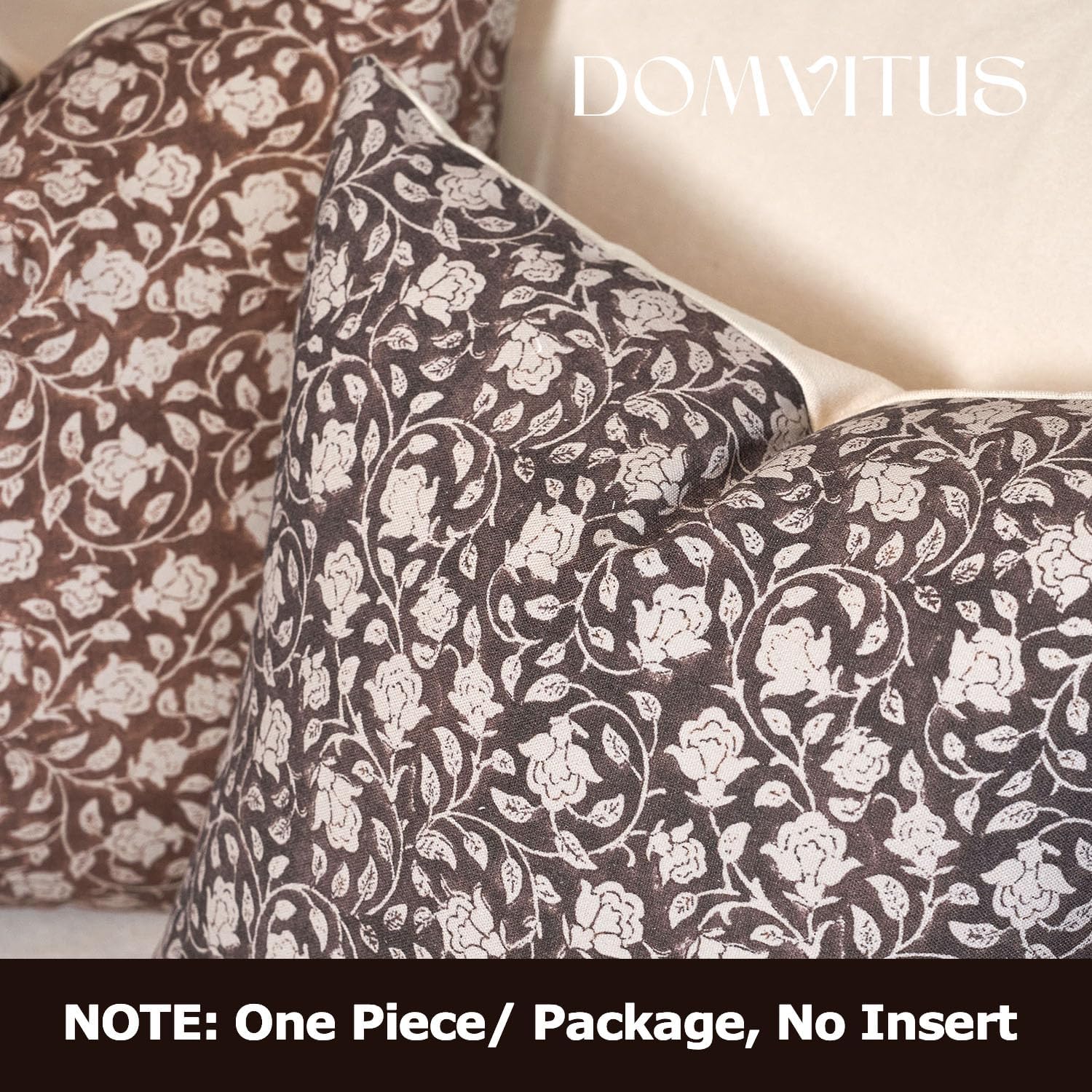 DOMVITUS Floral Pillow Covers 20x20, Throw Pillows for Couch, Block Print Pillow Cover, Decorative Neutral Accent Throw Pillow Covers for Living Room, 1PC, Dark Brown - Image 3