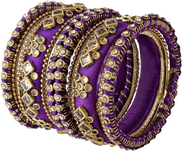 Aheli Ethnic Handmade Silk Thread Faux Stone Studded Bangle Set Bracelet Chudha Indian Wedding Festive Wear Fashion Jewelry Gift for Women Blue - Image 6