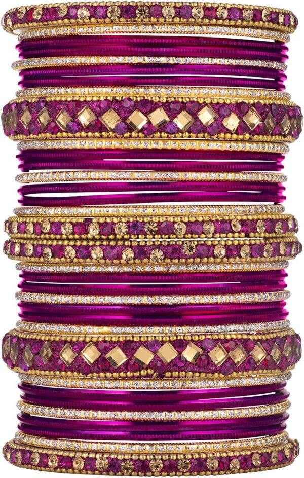 Aheli Ethnic Colorful Metal Bangles Chudha Set Stone Studded Bangle Set Indian Wedding Wear Fashion Jewelry Gift for Women Blue