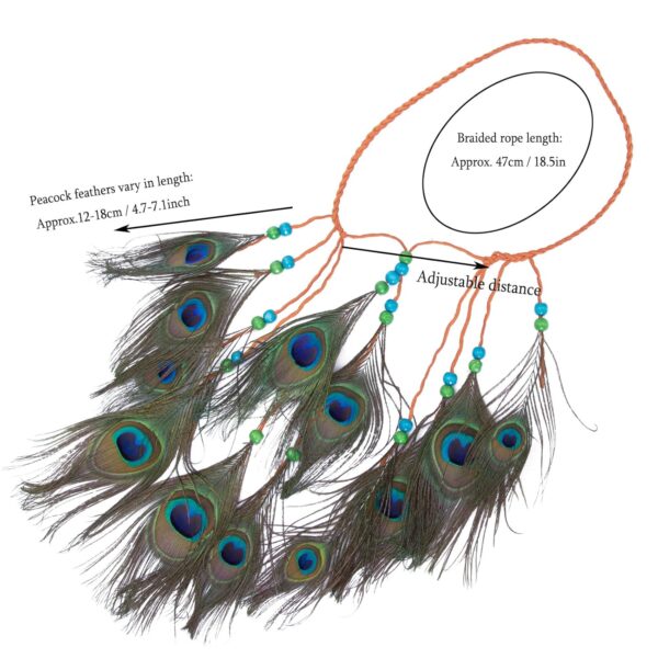 AWAYTR Peacock Feather Hippie Headband Accessories Bohemia Tribal Indian Hippie Headpiece Braided Beads Headwear Festival Hair Decoration (All peacock) - Image 2