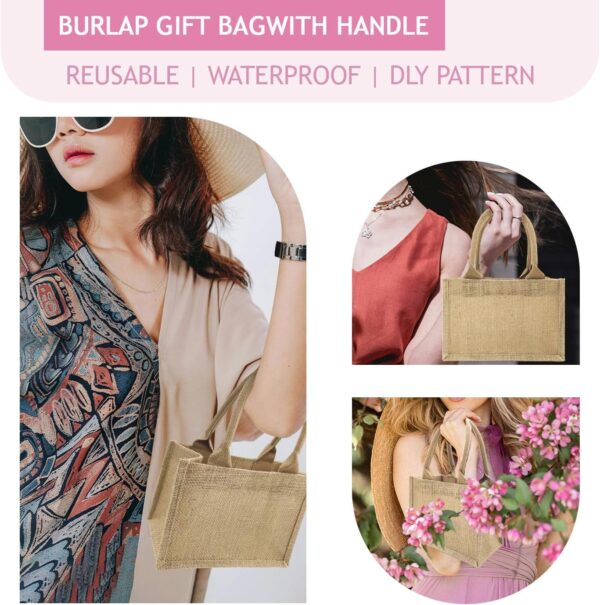 20 Pack Jute Tote Bags Burlap Tote Bags Reusable Beach Bag Blank Canvas Grocery Bag for Women Bridesmaid Wedding Gift DIY 9.2 x 6.3 x 5.1 Inch - Image 7
