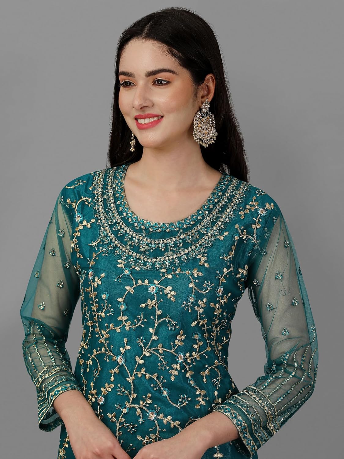 TRENDMALLS Women's Mono Net Kurta Lehenga Suit Set Indian Pakistani Ethnic Wear - Image 6