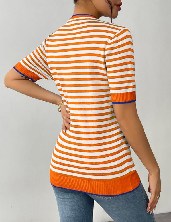Zeagoo Womens Summer Tops Casual Short Sleeve Striped Sweater Shirt Crewneck Color Block Knit Blouses - Image 4