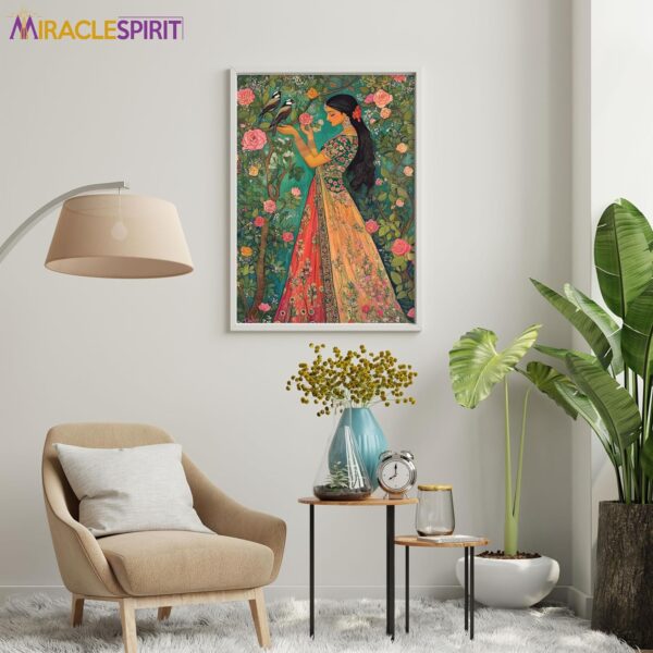 Traditional Indian Woman Painting Art Print, Indian Girl Painting Boho Wall Decor, Indian Decor, Native American Decor, Botanical Wall Art, Girl Bedroom Decor, Boho Art(Unframed) - Image 4