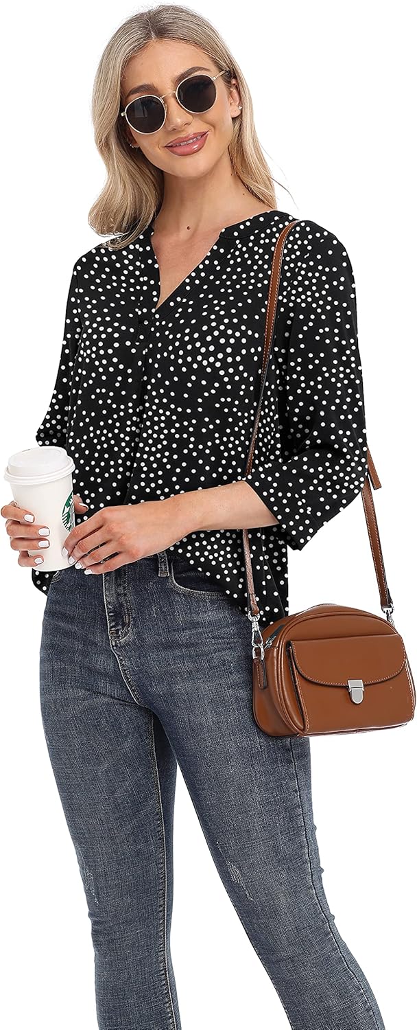 VIISHOW Womens Tops Casual Chiffon Blouses Tops 3/4 Sleeve V Neck Tunic Top Loose Shirt - Image 4