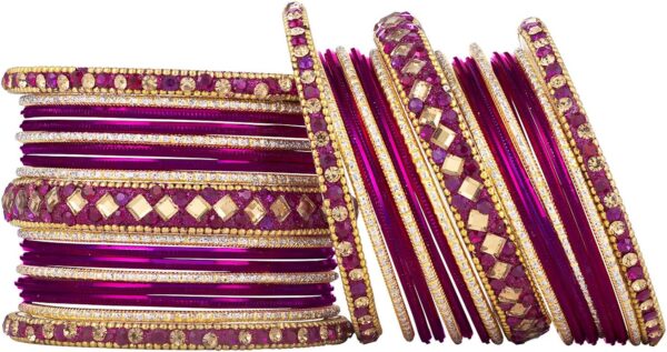 Aheli Ethnic Colorful Metal Bangles Chudha Set Stone Studded Bangle Set Indian Wedding Wear Fashion Jewelry Gift for Women Blue - Image 5