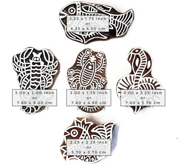 Wooden Stamp Block for Printing - Handcarved Indian Textile Printing Blocks for DIY Craft Card Making, Project Designing, Clay, Pottery, Tattoo Print HASHCART® | Set of 5 | - Image 4