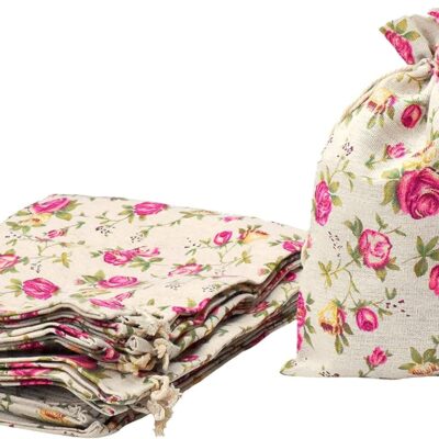 Mandala Crafts Rose Burlap Drawstring Bags - Floral Gift Bags – Flower Linen Burlap Bags with Drawstring Small Pouches for Wedding Party Favor Jewelry 30 Bags 6X8 Inches