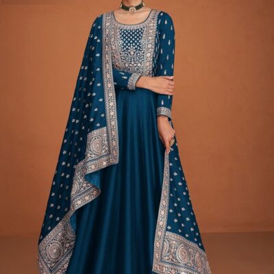 indian ready to wear Women's Silk Embroidery Anarkali Suit Set Stitched For Women