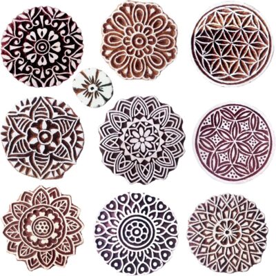 Royal Kraft Wooden Stamps for Block Printing on Saree Border, Textile, Clay, Pottery, Tattoo (Set of 10) MXtag0006