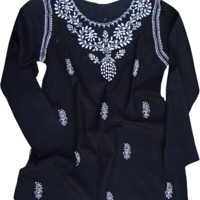 Cotton Tunic Top Kurti Blouse; Hand Embroidered