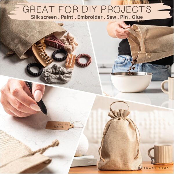 24 Pack - Burlap Bags with Drawstring 10" X 13" X 2" Jute Gift Bags Handle & Labels, Diy Craft, Wedding, Party Favor, Kitchen Storage, Rustic Multi-Use - Image 3