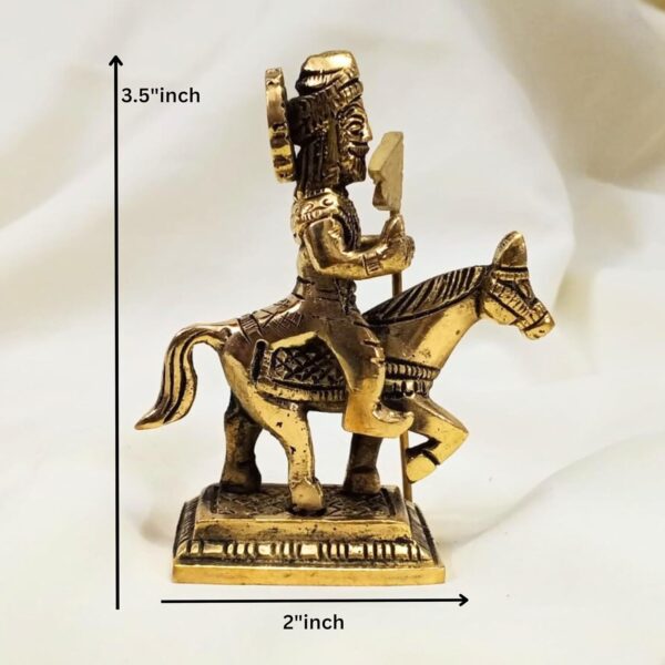 Brass Statue of Jaharveer Ji Sitting on Horse | Ramdev Pir Idol | Ramdev Murti Sculpture | Spiritual Idol for Pooja Home Temple Decor Gift Showpiece 3.5" Inch (180 Grams) - Image 2