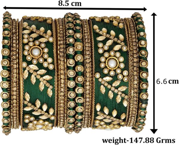 Aheli Traditional Wedding Designer Silk Thread Faux Stone Studded Bridal Bangle Set Chuda Indian Ethnic Bollywood Fashion Jewelry Gift for Women Blue - Image 4