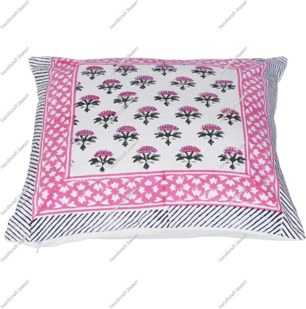 Artful Cotton Handloom Block Printed Cushion Cover Decorative Pillow Sham 16x16 Inch Square Chair Pad Farmhouse Decor (1), HB-BPCC1-0010 - Image 3