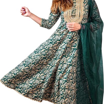 Janasya Indian Women's Violet Cotton Floral Printed Kurta with Palazzo and Dupatta