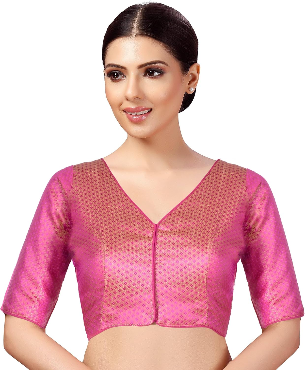 Chandrakala V-Neck Blouses for Women Sarees,Readymade (B213-P)