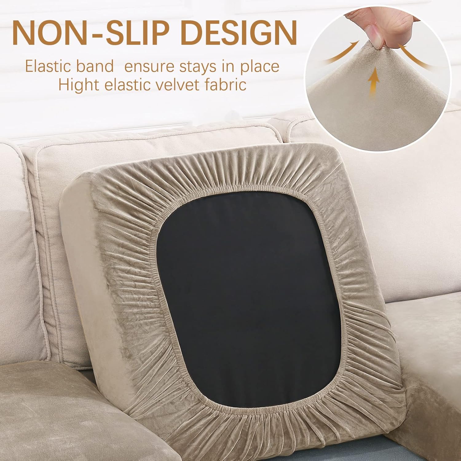 hyha Velvet Couch Cushion Covers, Soft Sofa/Couch Seat Cushion Covers for sectional Sofa, Magic Sofa Covers Washable, Couch Sofa Covers for Cushion Couch(1 Cushion Armchair, Taupe) - Image 2
