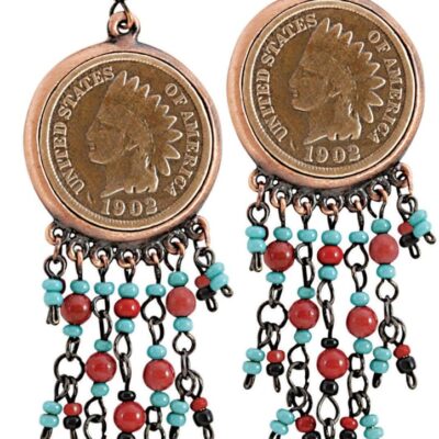 American Coin Treasures Coppertone Indian Head Cent Chandelier Earrings
