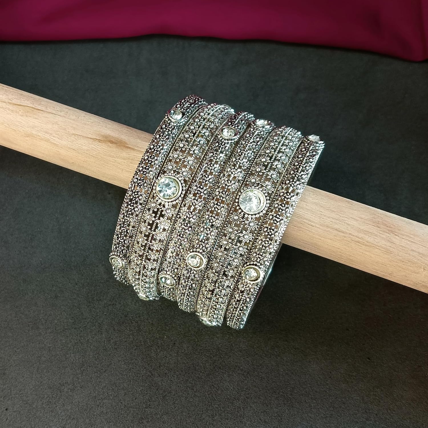 Efulgenz Indian Oxidized Bangles Bracelet Set Boho Bohemian Jewelry Antique Engraved Floral Crystal Bracelet Bangle Set Fashion Statement Jewelry Set For Women - Image 2