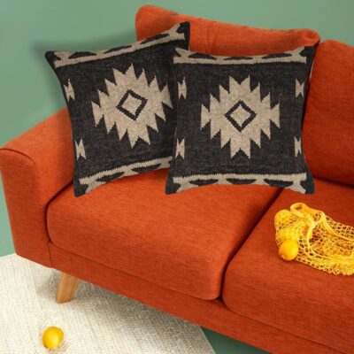 Indian Handmade Pack of 2 Wool Jute Pillow Cover Handwoven 18 x 18 Kilim Pillow Case Decorative Outdoor Throw Pillowcase Cushion Boho Pillow Shams for Home Decor (Multi 07)