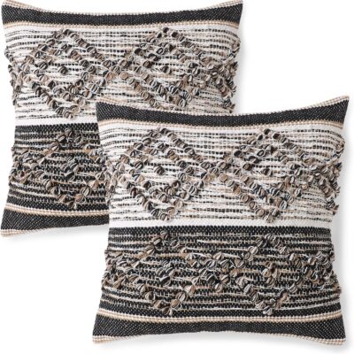 REDEARTH · Handmade Boho Throw Pillow Covers - Bohemian Chic Farmhouse Style - Accent Woven Indoor and Outdoor Pillow Cushion Cases for Couch - Bed - Sofa - Benches – Set of 2-18"x18", Black Jasper