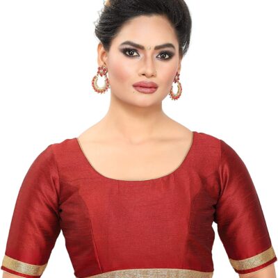 Womens Raw Silk Elbow Length Sleeves Readymade Saree Blouse