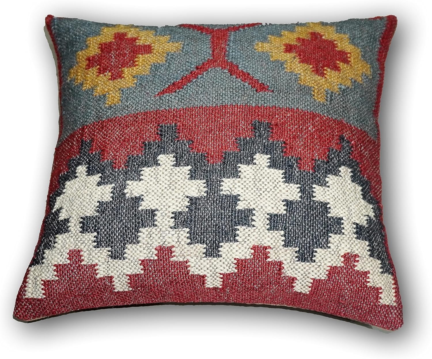 Handmade Wool Jute Cushion Cover - Indian Handloom Comfort, Unique Traditional Fits 18x18 Inchs Cushion. Multicolor - Image 2