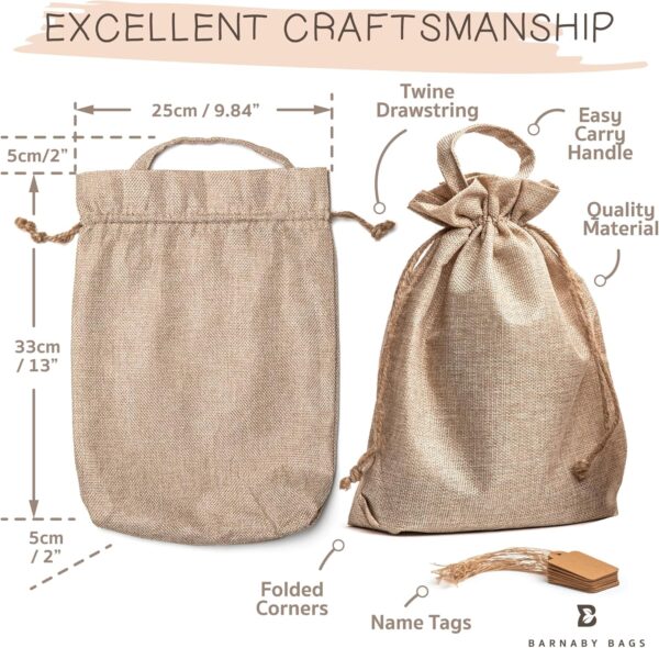 24 Pack - Burlap Bags with Drawstring 10" X 13" X 2" Jute Gift Bags Handle & Labels, Diy Craft, Wedding, Party Favor, Kitchen Storage, Rustic Multi-Use