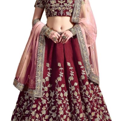 STELLACOUTURE indian ready to wear silk flared bridal lehenga choli for women with stitched blouse and dupatta (8079-U)