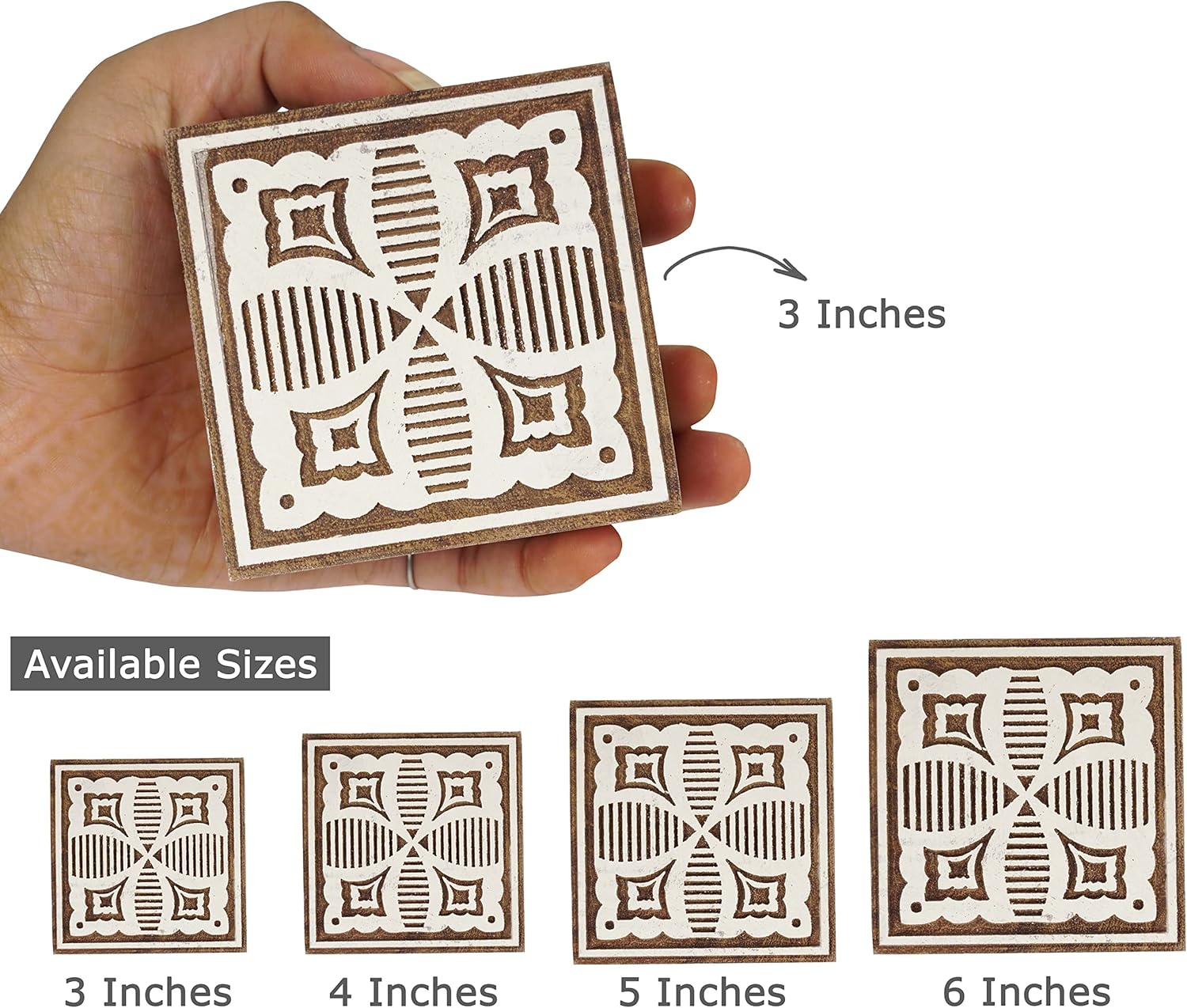IBA Indianbeautifulart Textile Printing Block Geometric Hand Carved Wooden Stamp Wood Block Printing Textile Stamps for Fabric/Pottery Blocks,3 Inch - Image 2