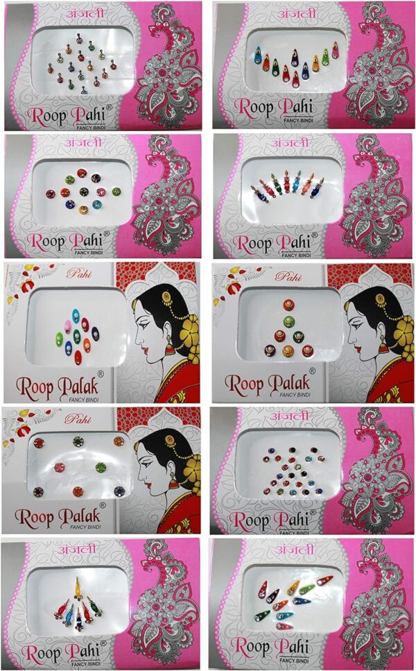 IS4A 10 Pack Bindi for Women, Bindi Jewelry Forehead, Indian Bindi, Bindi Face Jewels Multicolored Face Bindi Stickers - Image 2