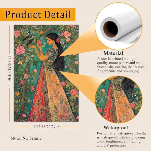 Traditional Indian Woman Painting Art Print, Indian Girl Painting Boho Wall Decor, Indian Decor, Native American Decor, Botanical Wall Art, Girl Bedroom Decor, Boho Art(Unframed) - Image 6