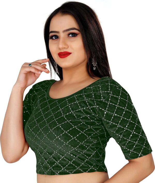 KNETLI Velvet Readymade Blouse- Round Neck, Stretchable, Half Sleeve, Embroidery checks desing - Image 6
