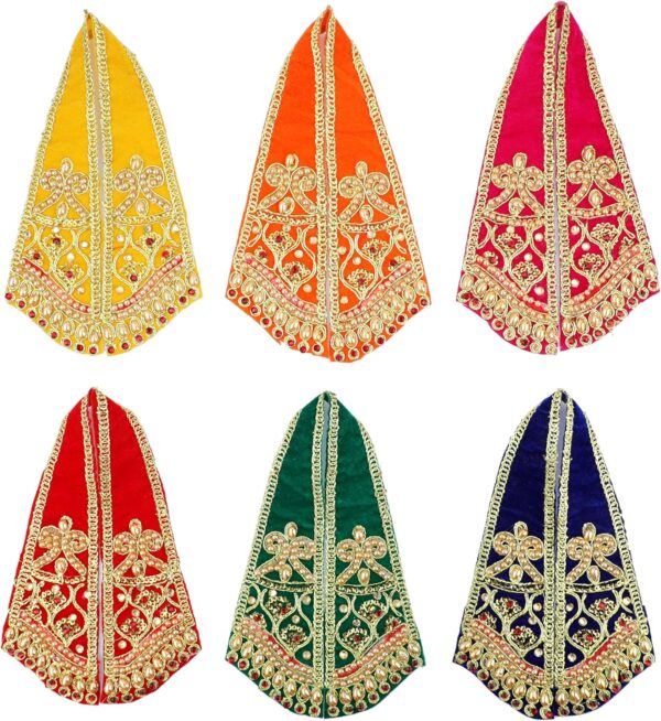 Set of 3 Ganesha Dupatta Velvet Puja Cloth Chunari(Size:-15 Inch x 2 Inch)Pooja Chunar Puja Articles for Indian Traditional Ganesh Chaturthi Festival for Idol Statue Frame Temple(Blue,Pink,Orange) - Image 5