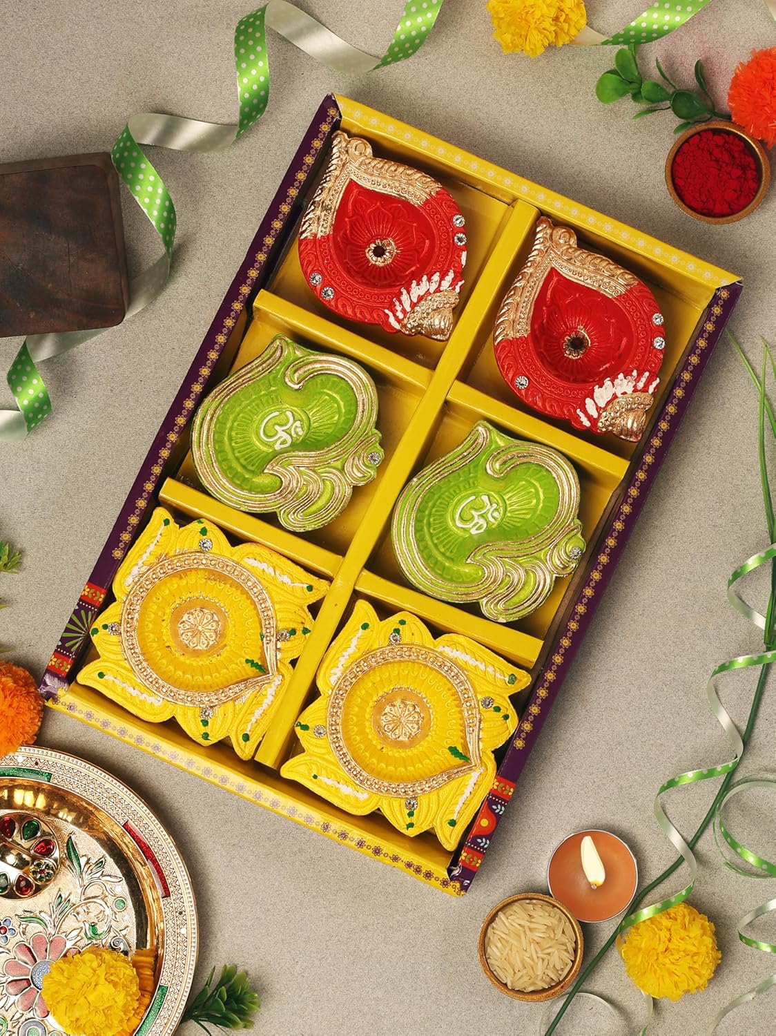 Handmade Terracoaat Set of 6 Multicolor Clay Diya for Diwali/Navratri Decorations Oil Lamp Diwali Clay Diya Tea Light Holder Indian Decor Festival Gifts Puja Items | TRBD6MD-08 - Image 2