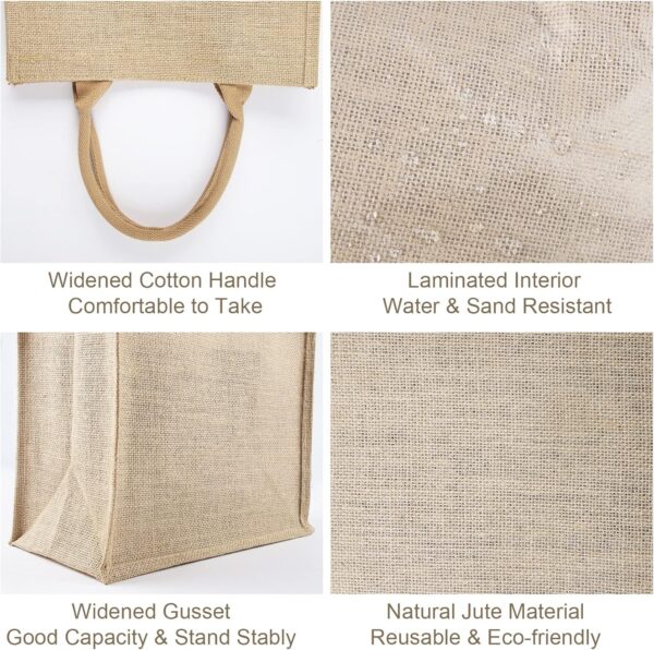 8 Pcs Burlap Tote Bags Bulk, Reusable Jute Tote Bag with 10Yd Ribbon Blank Burlap Gift Bag with Handle Waterproof Beach Tote Bag for Shopping Bridesmaid Gifts Bag 12.2''x10.6''x6.3'' - Image 6