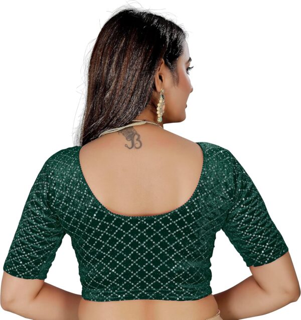 KNETLI Velvet Readymade Small Checks Blouse -Stretchable,Round Neck,Half Sleeve - Image 2