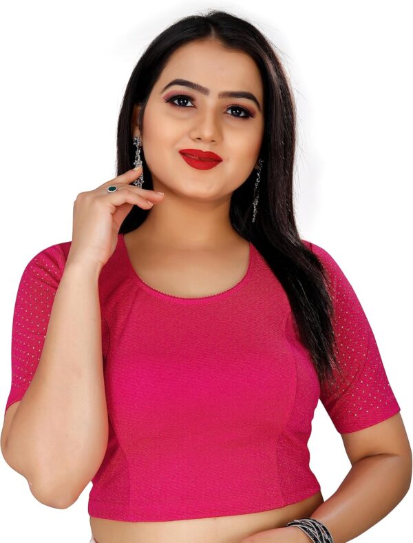 KNETLI Women's Polyester Cotton Readymade Blouse Stretchable,CutOut Fency Back Side