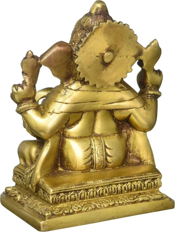 Gajamukha Ganesha Brass Statue (15.24 CM, 10.80 CM, 8.26 CM) Golden - Image 2