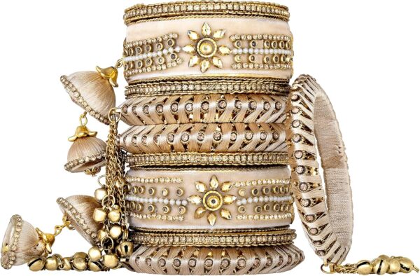 Aheli Wedding Party Designer Velvet Faux Stone Studded Bridal Bangle Set Chuda with Hangings Indian Traditional Ethnic Fashion Jewelry Gift for Women - Image 7