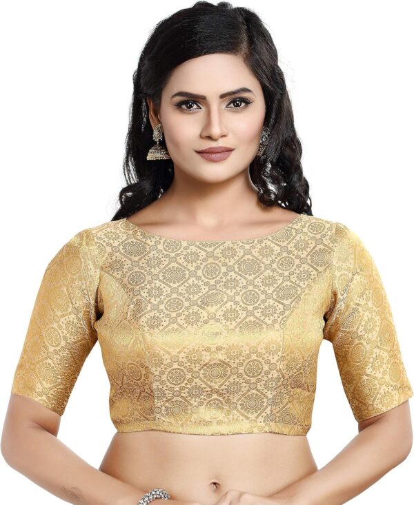 Womens Traditional Rich Banaras Brocade Readymade Saree Blouse