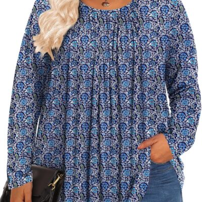 Plus Size Tops for Women Long Sleeve Shirts Fall Tunic Loose Fit Dressy Casual Blouse 1X-5X