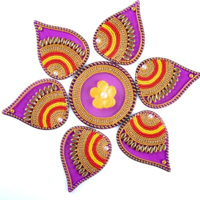 Floor Rangoli Acrylic Handcrafted Indian Traditional Home Décor for Festival Wedding Party Wall Interior Decoration and Gifting (Purple)