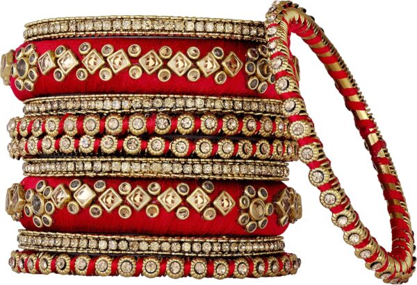 Aheli Velvet Matching Fancy Silk Thread Blue White Chuda Chura Bangle Set Gift for Women Size 2.6" - Image 8