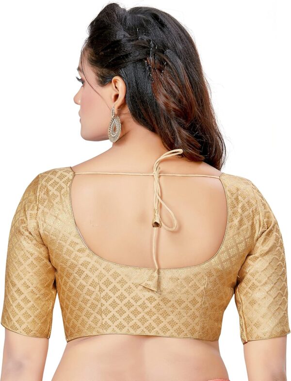 Women's Polyester Brocade Readymade Saree Blouse with Elbow Length Sleeves - Image 2